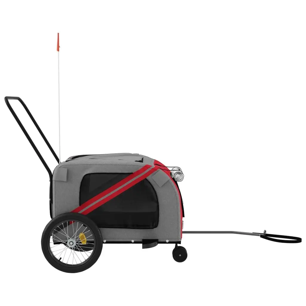 Pet Bike Trailer Red Grey Oxford Fabric Iron Frame Small Dogs Carrier Cycling