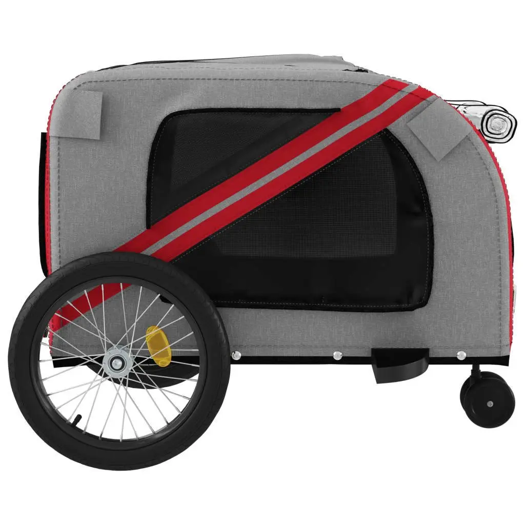Pet Bike Trailer Red Grey Oxford Fabric Iron Frame Small Dogs Carrier Cycling