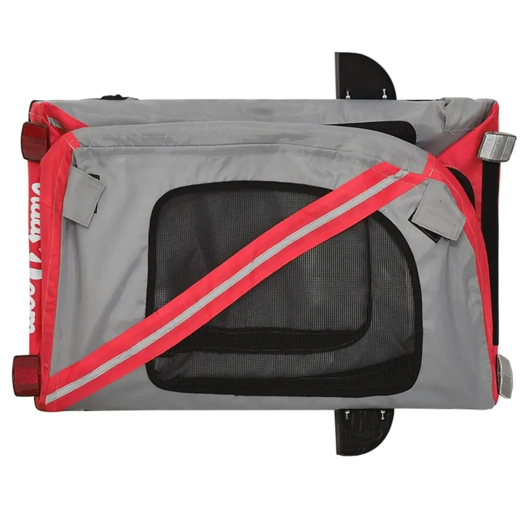 Pet Bike Trailer Red Grey Oxford Fabric Iron Frame Small Dogs Carrier Cycling