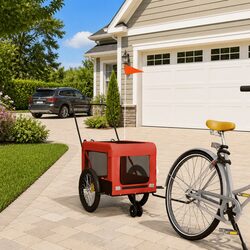 Pet Bike Trailer Orange Black Oxford Fabric Iron Frame Wheels Dog Cat Carrier