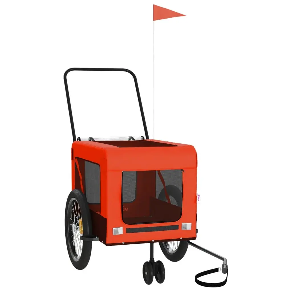 Pet Bike Trailer Dog Cat Carrier Orange Black Oxford Fabric Iron Frame Wheels