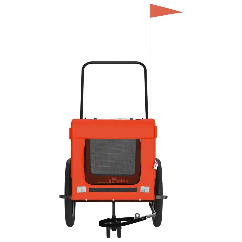 Pet Bike Trailer Dog Cat Carrier Orange Black Oxford Fabric Iron Frame Wheels