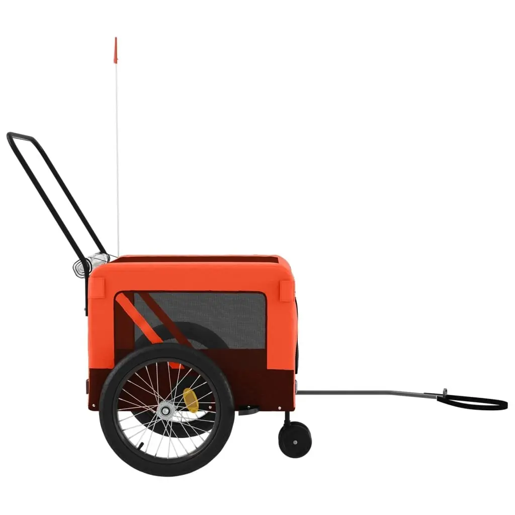 Pet Bike Trailer Dog Cat Carrier Orange Black Oxford Fabric Iron Frame Wheels