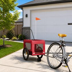 Pet Bike Trailer Red Black Oxford Fabric Iron Frame Small Dogs Pets Bicycle