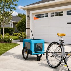 Pet Bike Trailer Blue Black Oxford Fabric Iron Frame Small Dogs Bicycle Cargo