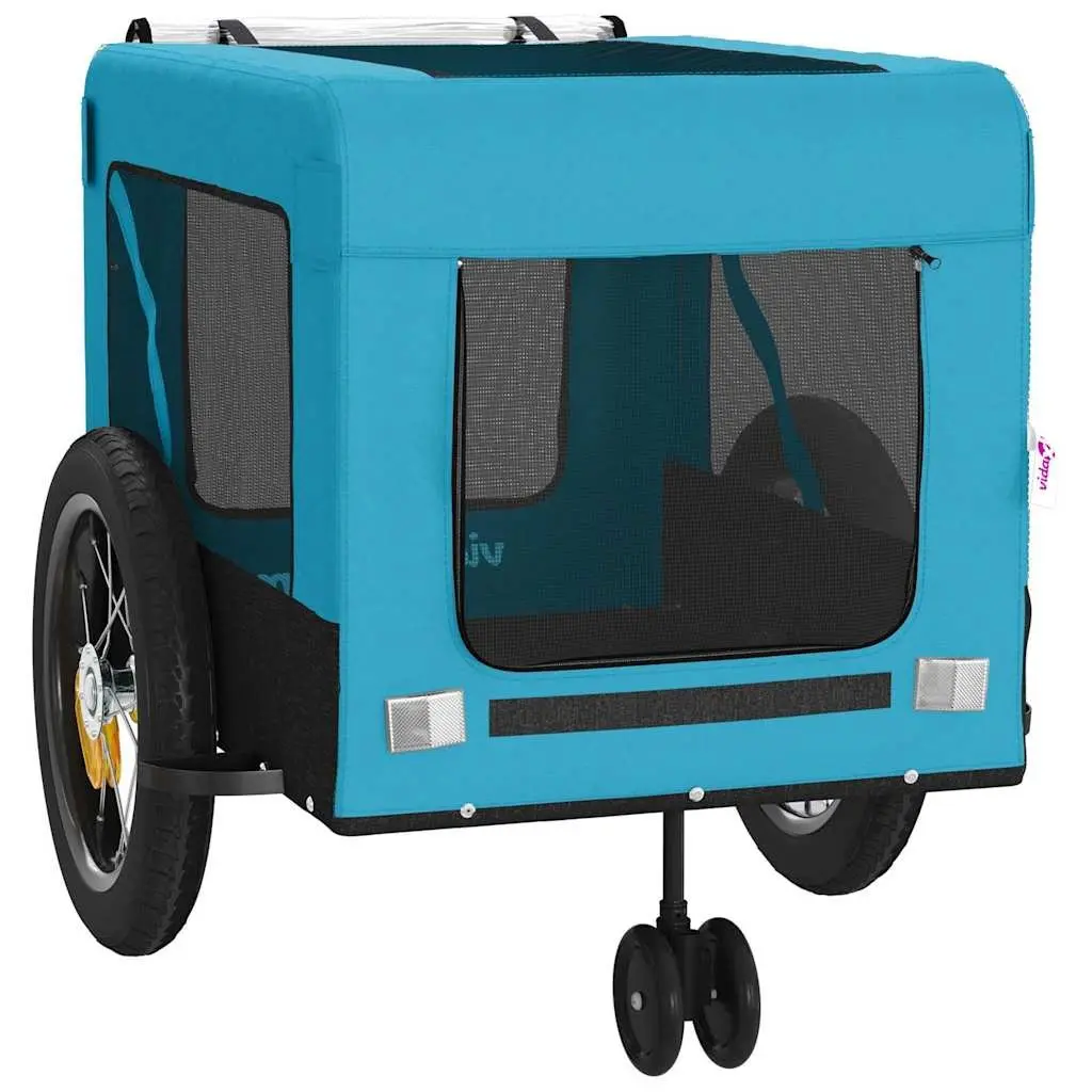 Pet Bike Trailer Small Dogs Blue Black Oxford Fabric Iron Frame
