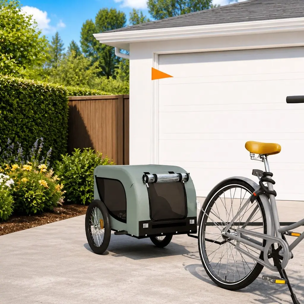 Pet Bike Trailer Small Dog Bicycle Attachment Grey Oxford Fabric