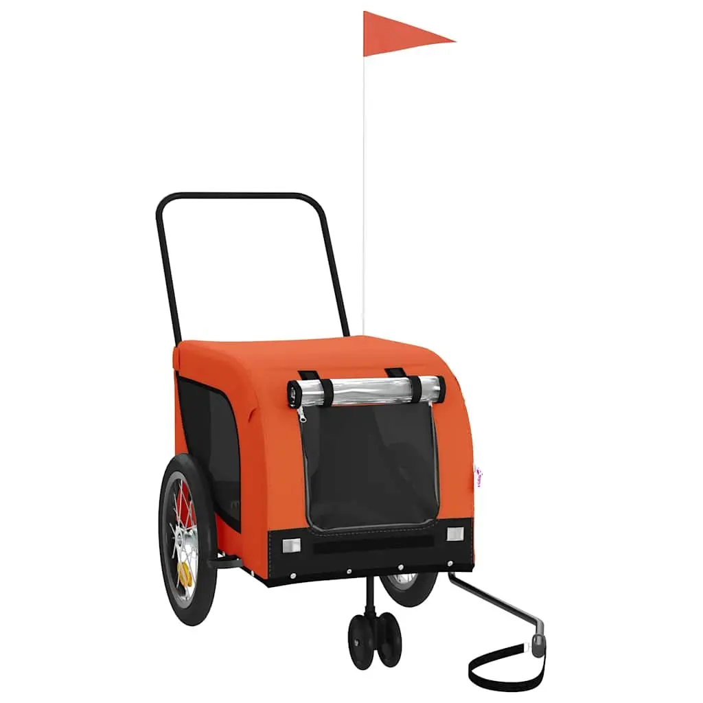 Pet Bike Trailer Orange Black Iron Frame Oxford Fabric Zippered Doors