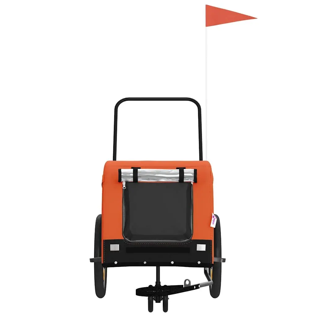 Pet Bike Trailer Orange Black Iron Frame Oxford Fabric Zippered Doors