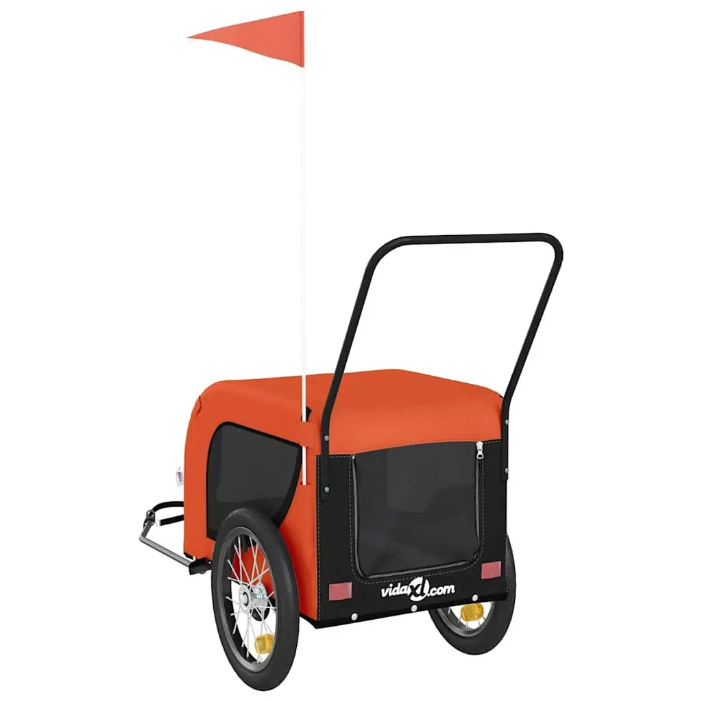 Pet Bike Trailer Orange Black Iron Frame Oxford Fabric Zippered Doors