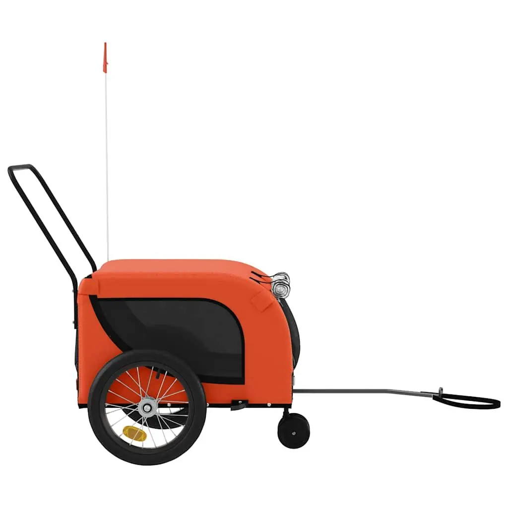 Pet Bike Trailer Orange Black Iron Frame Oxford Fabric Zippered Doors