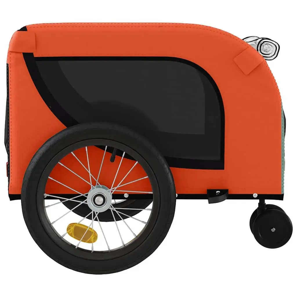 Pet Bike Trailer Orange Black Iron Frame Oxford Fabric Zippered Doors