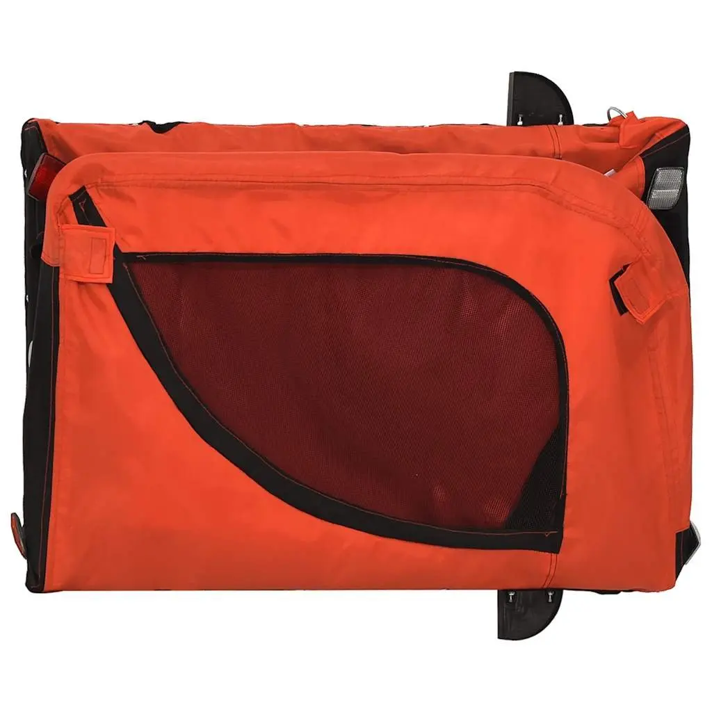 Pet Bike Trailer Orange Black Iron Frame Oxford Fabric Zippered Doors