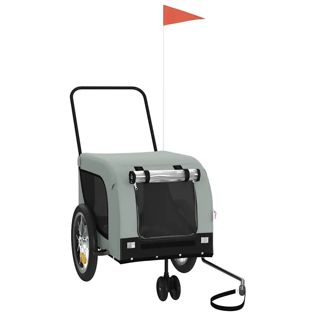 Small Animal Bike Trailer Oxford Fabric Iron Frame Grey for Dogs and Cats