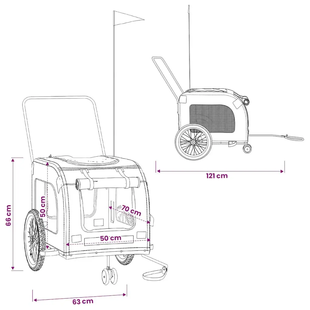 Small Animal Bike Trailer Oxford Fabric Iron Frame Grey for Dogs and Cats