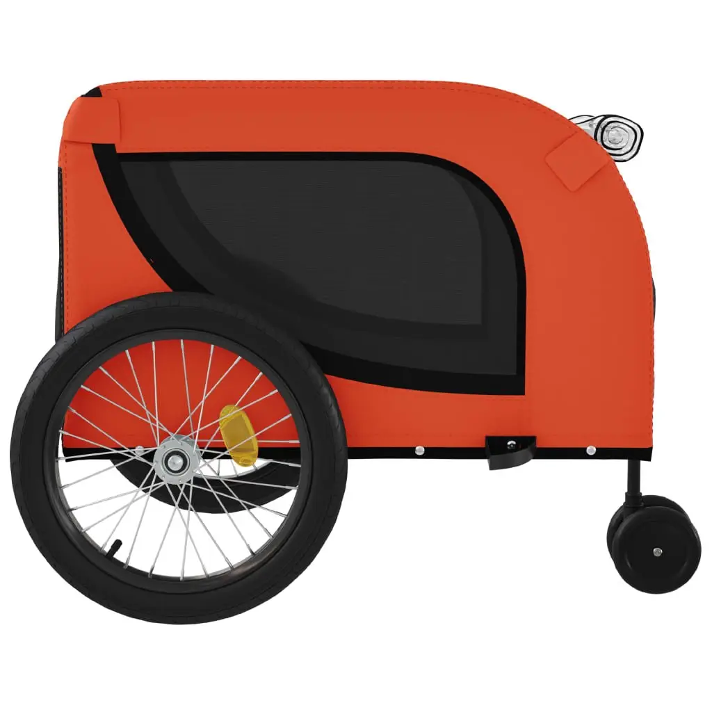Pet Bike Trailer Orange Black Oxford Fabric Iron Frame Zippered Doors Mesh