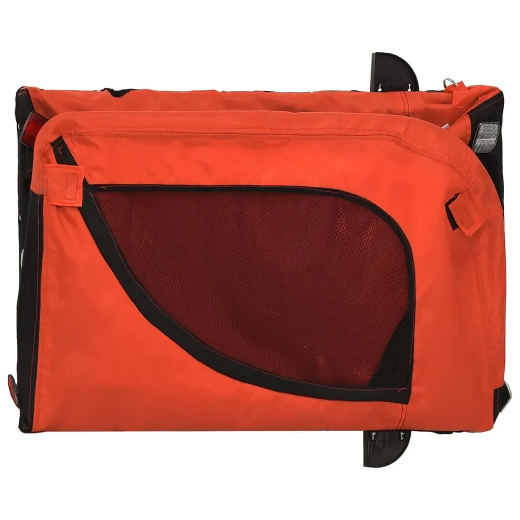 Pet Bike Trailer Orange Black Oxford Fabric Iron Frame Zippered Doors Mesh