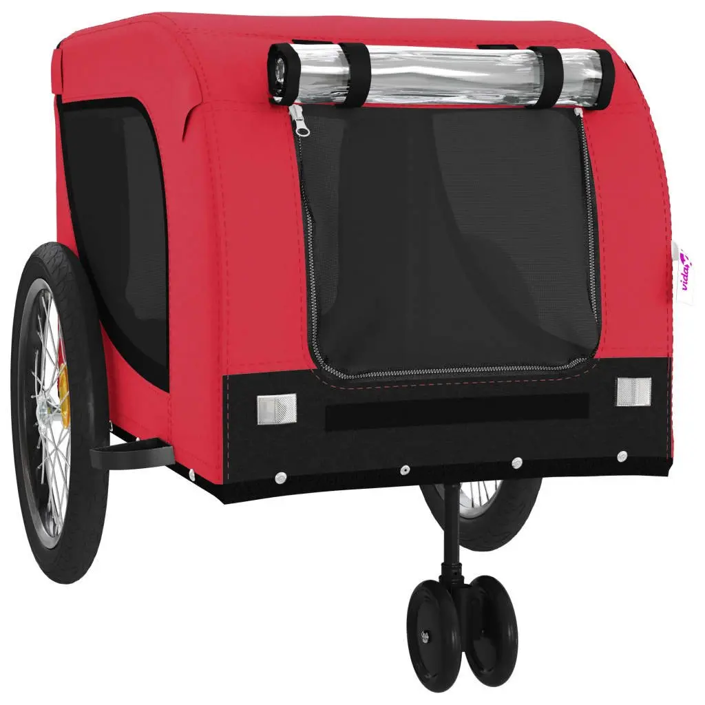 Pet Bike Trailer Small Dogs Red Oxford Fabric Iron Frame