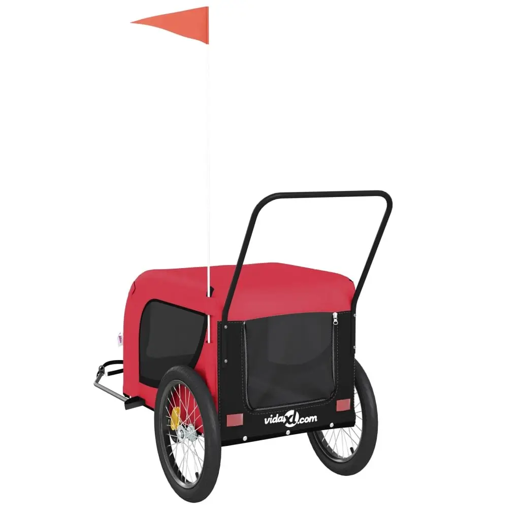 Pet Bike Trailer Small Dogs Red Oxford Fabric Iron Frame