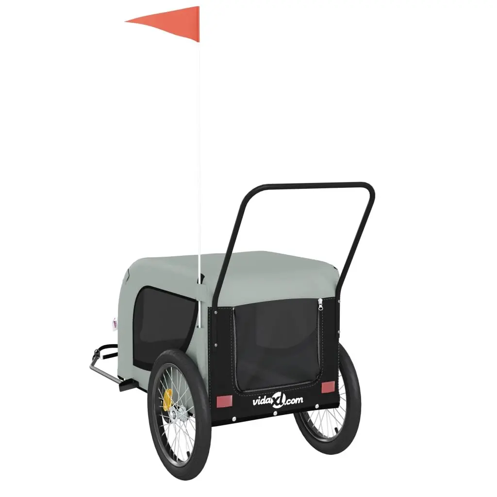 Pet Bike Trailer Grey Black Oxford Fabric Iron Frame