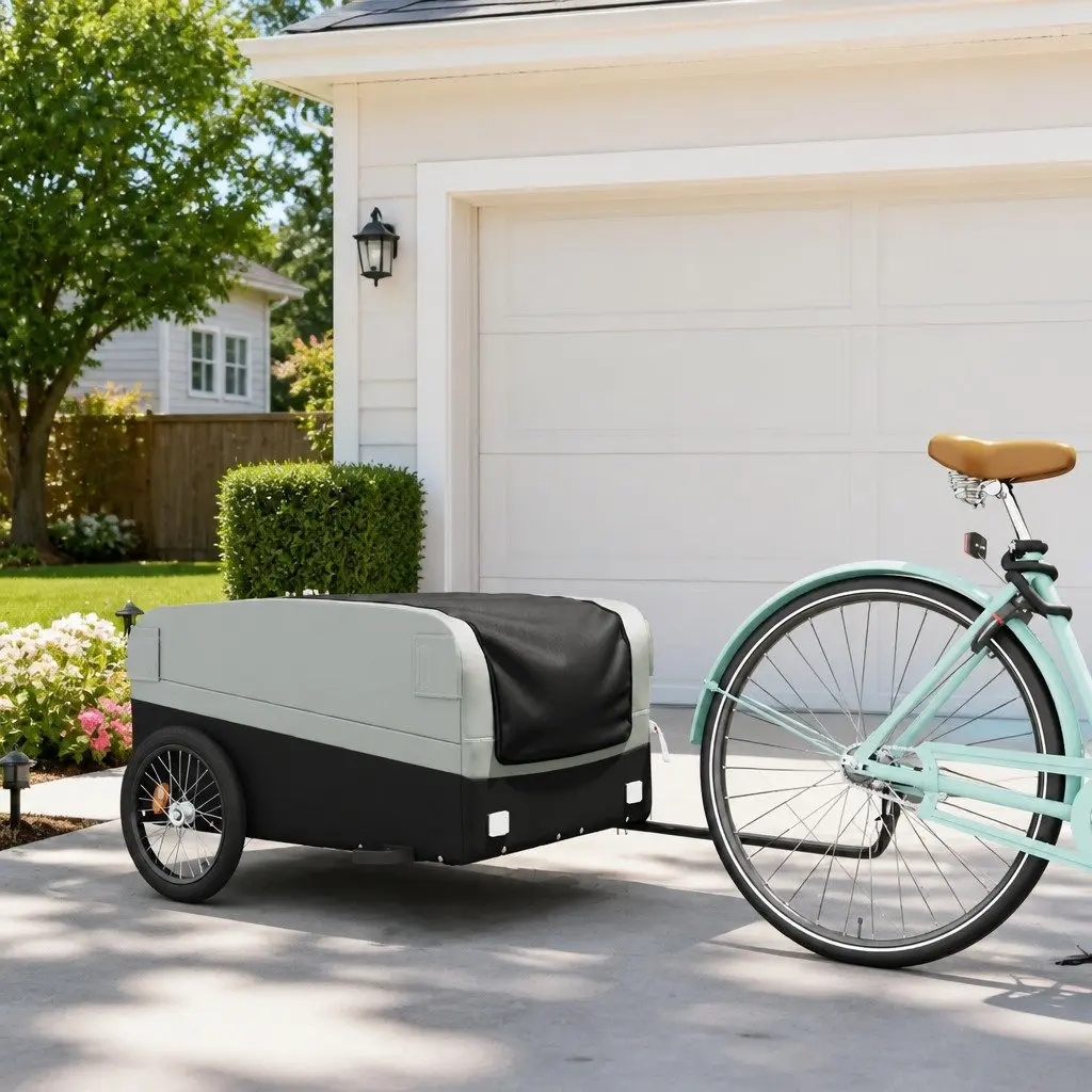 Bike Trailer Grey 45kg Load Capacity Iron Cart Bicycle Cargo Hauling Tow Bar