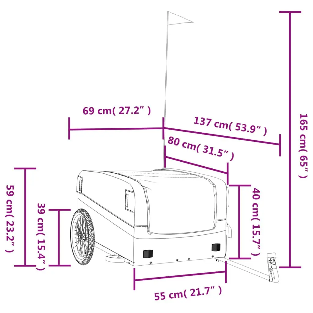 Bike Trailer Grey 45kg Load Capacity Iron Cart Bicycle Cargo Hauling Tow Bar