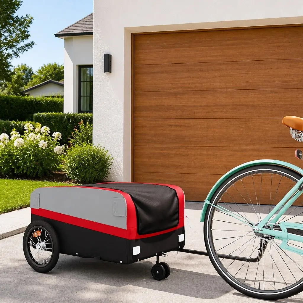 Bike Trailer Cargo Cart Heavy Duty Iron 45kg Load Capacity Red