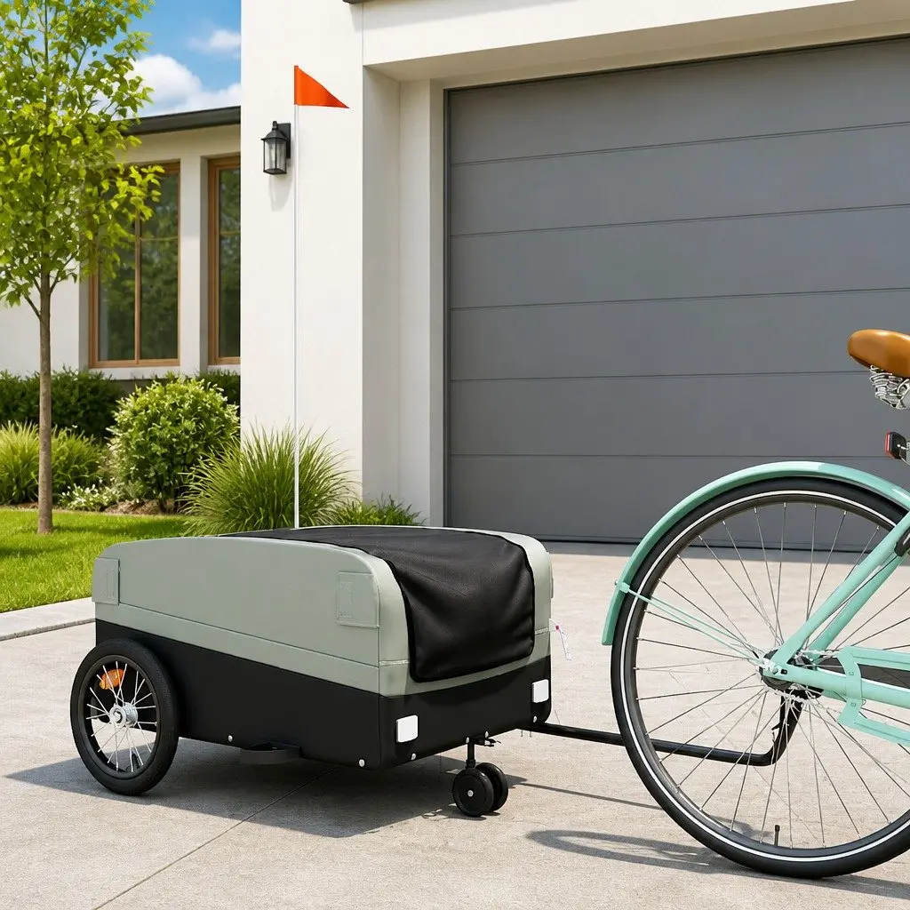 Bike Trailer 45kg Load Capacity Grey Iron Cart Cargo Hauling Bicycle Accessories