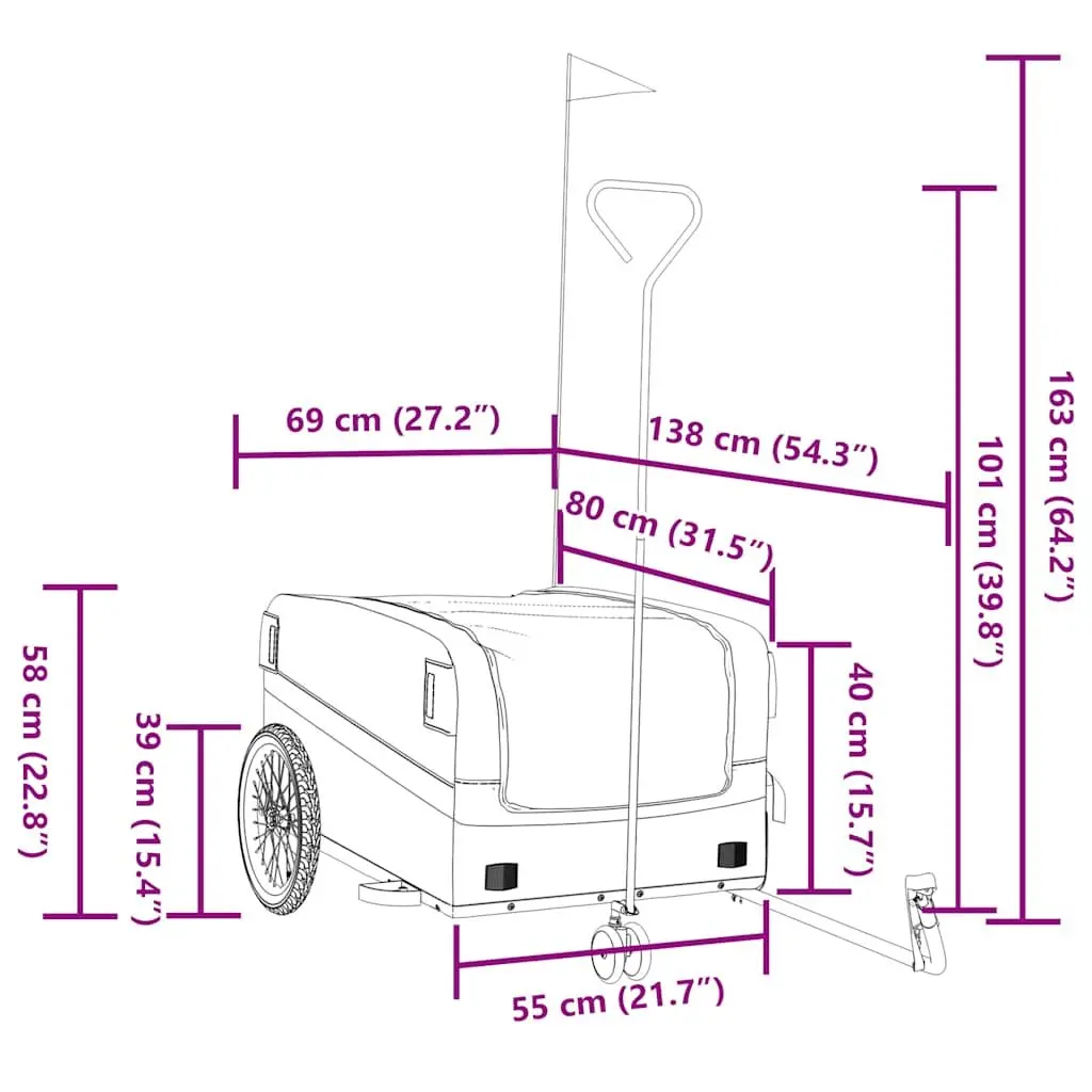 Bike Trailer Heavy Duty Cargo Cart 45kg Load Capacity Iron Frame Blue