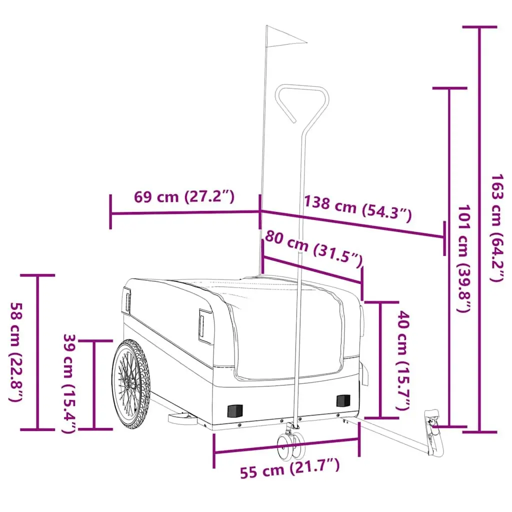 Bike Trailer Cargo Cart Hauling Heavy Goods 45kg Black