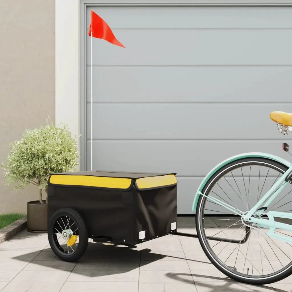 Bike Trailer Iron Construction Yellow Heavy Duty Cargo Transport Bicycle