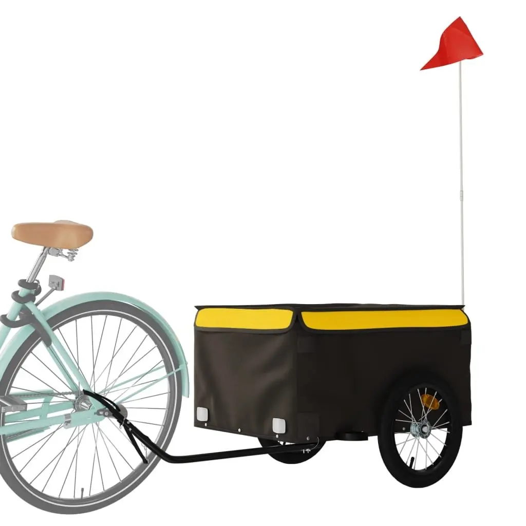Bike Trailer Heavy Duty Cargo Transport 45kg Load Capacity Iron Yellow and Black