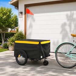 Bike Trailer Iron Frame 45kg Load Capacity Yellow Cargo Transport Cycling