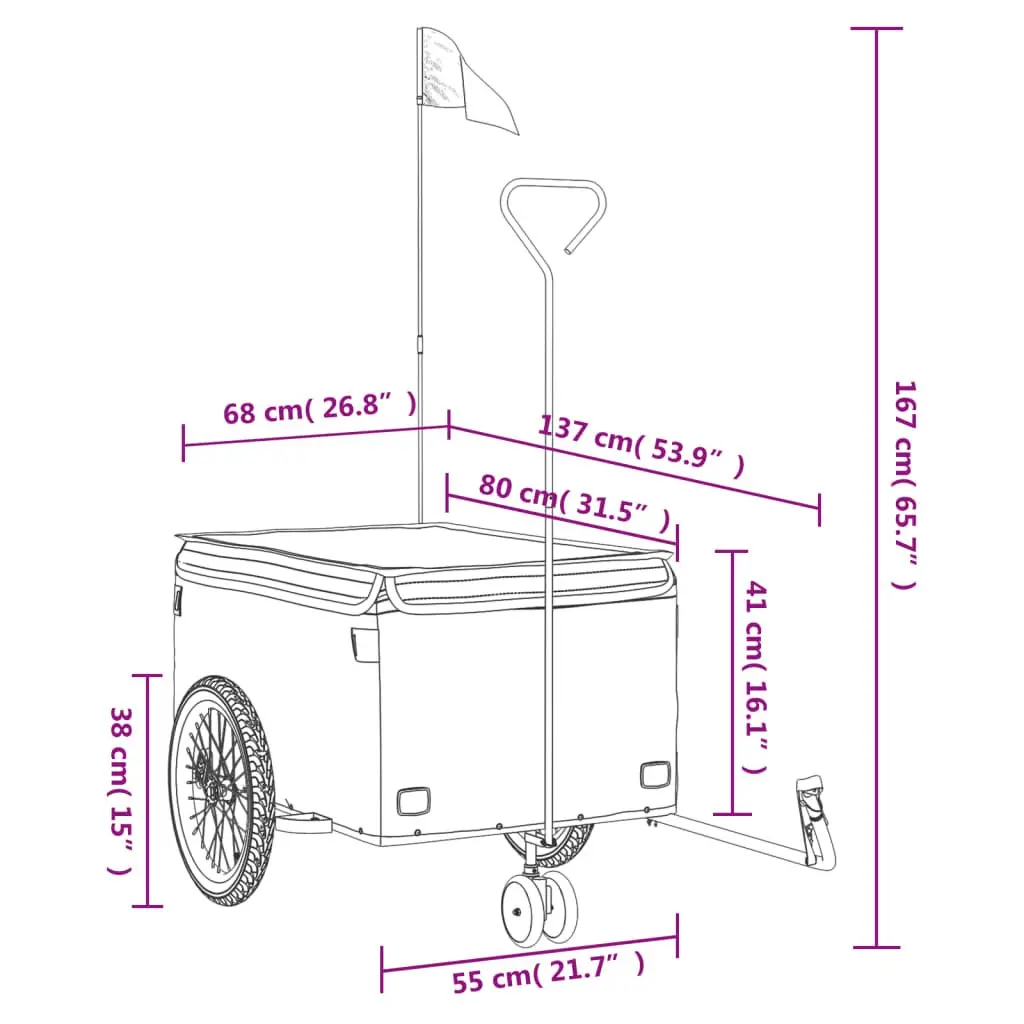 Bike Trailer Cargo Transport Iron Frame 45kg Load Capacity Yellow
