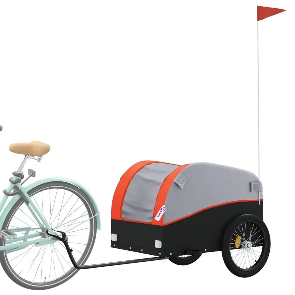 Bike Trailer Cargo Hauling 45kg Load Capacity Iron Frame Orange Black
