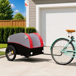 Bicycle Cargo Trailer Heavy Duty Load 45kg Red Iron Cart Hauling Tow Bar