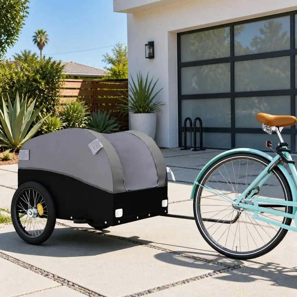 Bike Trailer Cargo Cart Hauling Heavy Goods 45kg Load Capacity Iron Grey