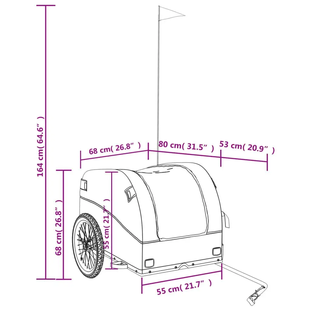 Bike Trailer Cargo Cart Hauling Heavy Goods 45kg Load Capacity Iron Grey