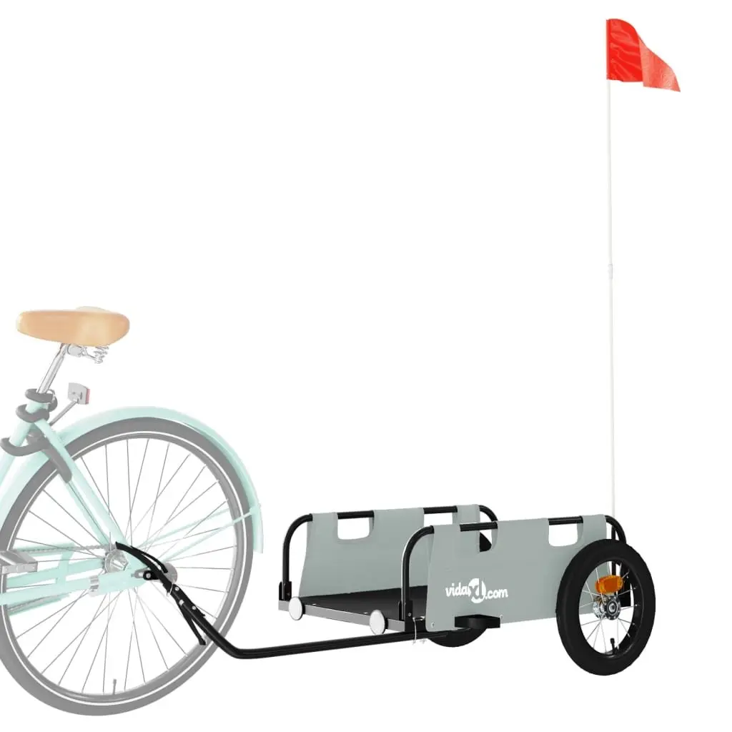 Bicycle Trailer Cargo Transport Grey Oxford Fabric Iron Frame