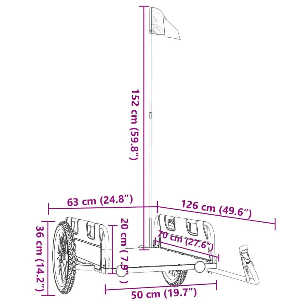 Bike Trailer Cargo Cart Bicycle Attachment Grey Oxford Fabric Iron Frame