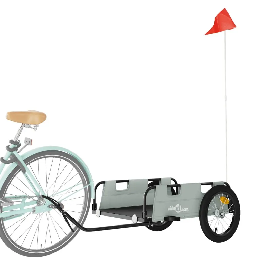 Bike Trailer Cargo Cart Bicycle Attachment Grey Oxford Fabric Iron Frame