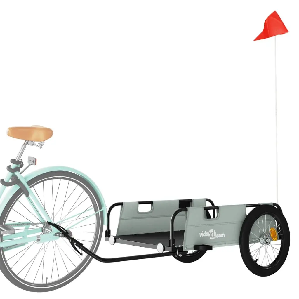 Bicycle Trailer Grey Oxford Fabric Two Wheels Iron Construction