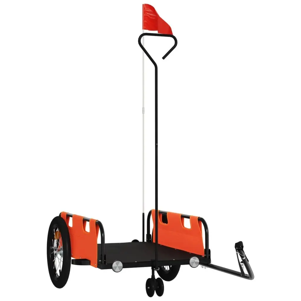 Bicycle Cargo Trailer Orange Oxford Fabric Iron Frame Two Wheel Transport