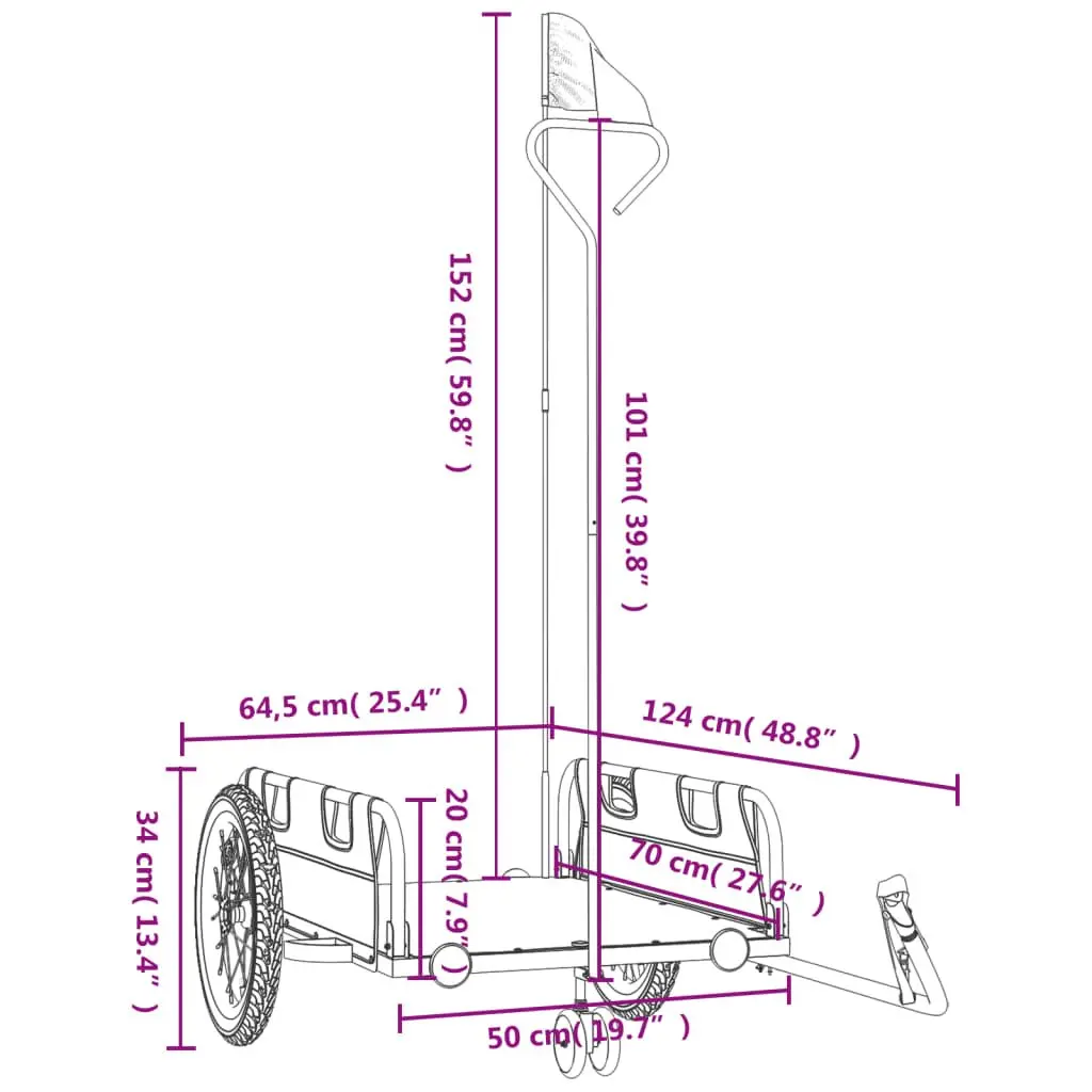 Bike Trailer Cargo Transport Black Oxford Fabric Iron Frame