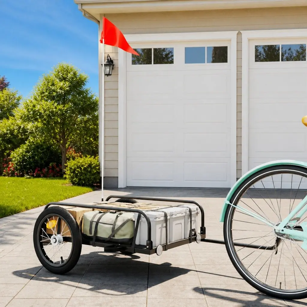 Bike Trailer Heavy Duty Cargo Cart Iron Frame Black 126x63x34cm