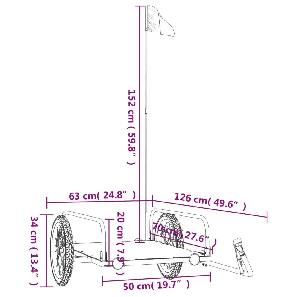Bike Trailer Heavy Duty Cargo Cart Iron Frame Black 126x63x34cm