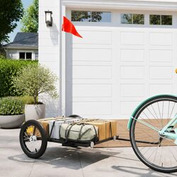 Black Iron Bike Trailer Heavy Duty Cargo Hauler Bicycle Cart 126x63x34cm 45kg