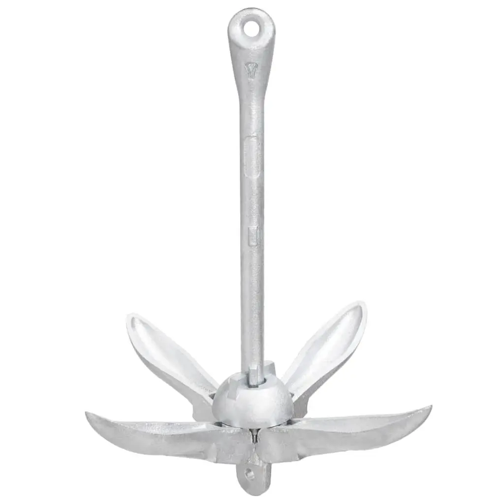 Folding Anchor 4kg Silver Cast Iron 4-Claw Boat Docking Watercraft Grapnel
