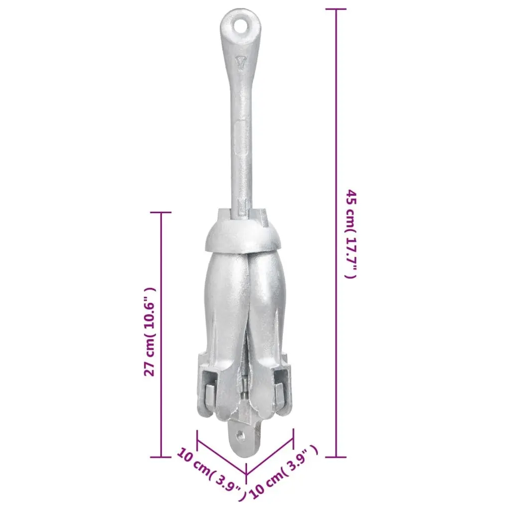 Folding Anchor 4kg Silver Cast Iron 4-Claw Boat Docking Watercraft Grapnel