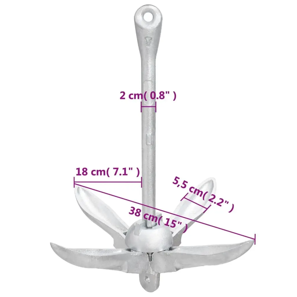 Folding Anchor 4kg Silver Cast Iron 4-Claw Boat Docking Watercraft Grapnel
